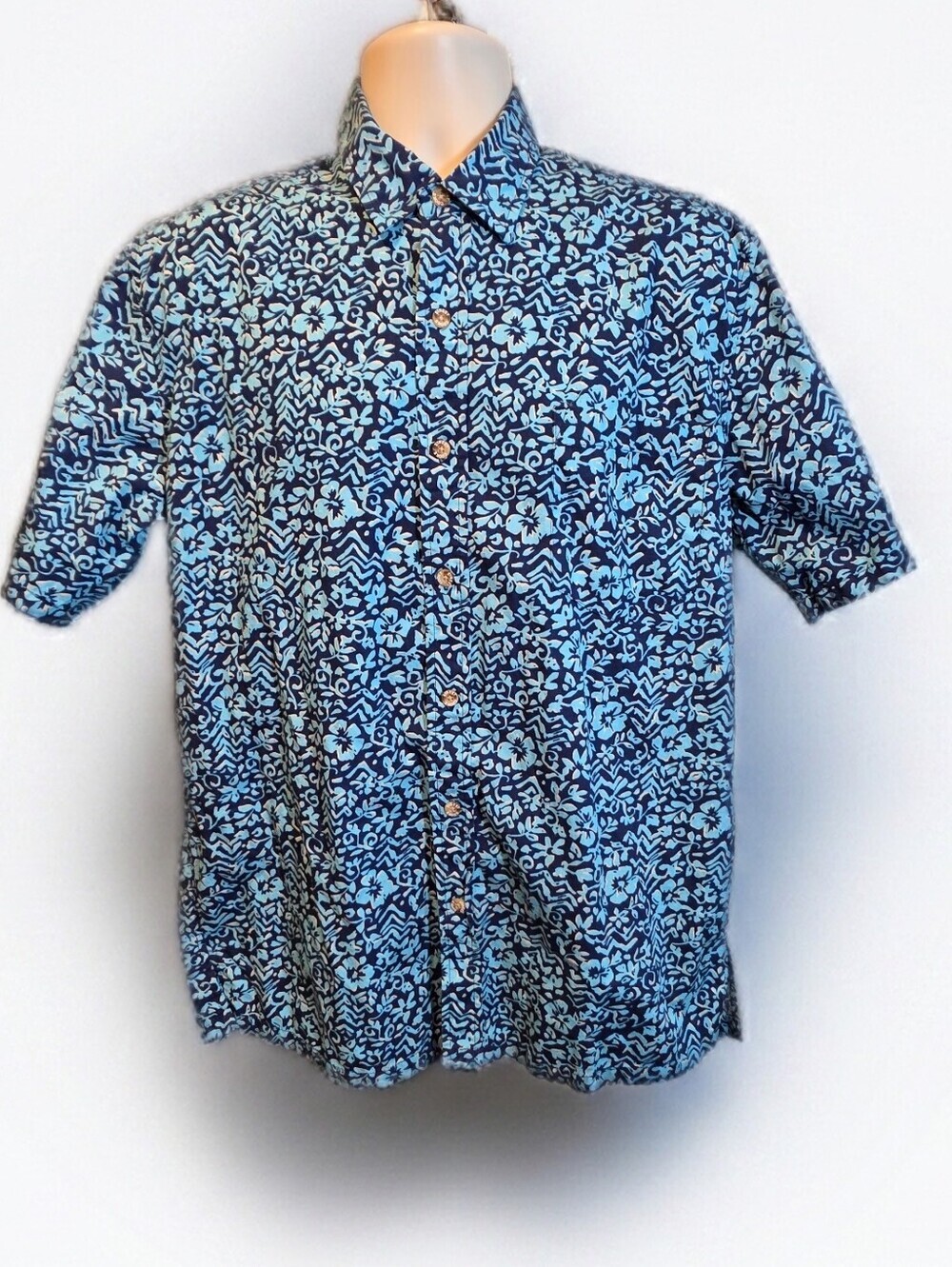 938 Cooke Street Hawaiian Islands Men's M Blue Floral Aloha Shirt Cotton 2024